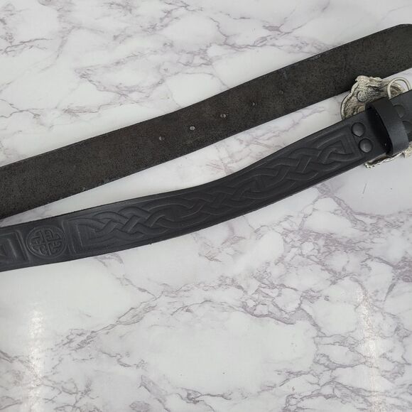 Bergamot Vintage 80s Black Leather Celtic Belt with Silver 2D Dragon Buckle - Picture 10 of 14